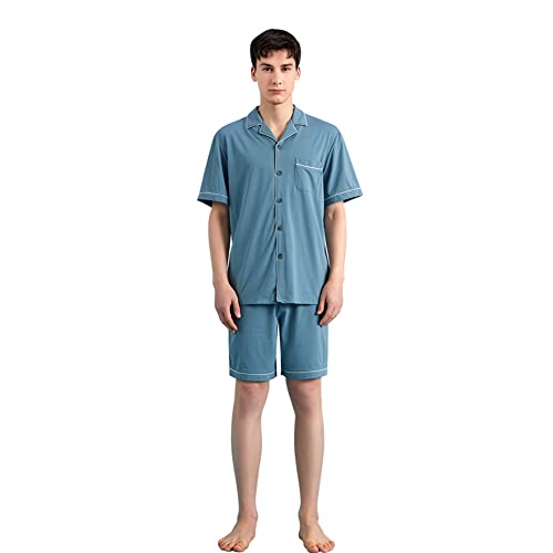 Qianxiu Mens Short Pajamas Set - Button Down Sleepwear Soft Lounge Pjs Mens Pajamas Set Cotton,100% Cotton with Pockets2
