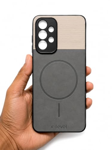 Image of Bintage Dual-Leather Mac Safe Design Phone Case| Soft Touch Finish | Full Camera Protectection Back Cover Compatible for Samsung Galaxy A23 5G - White & Matelic Grey