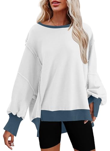 SHEWIN Womens Oversized Reverse Seam Sweatshirt Casual Long Sleeve Pullover Tops Lightweight Loose Crewneck Sweatshirts