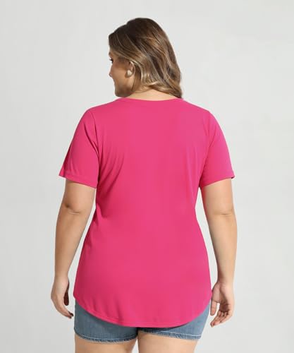 Image of CARCOS Plus Size Tops for Women Short Sleeve Raglan Striped Tee Color Block Crewneck /V Neck Tunic Loose Fit Summer XL-5XL
