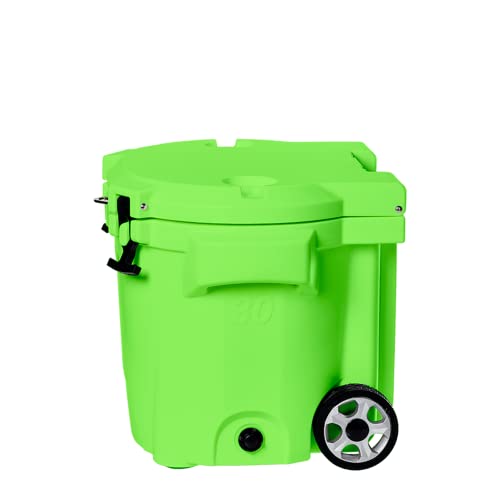 Image of Laka Cooler with Wheels - 30QT Rotomolded Insulated Rolling Hard Cooler, Telescoping Handle, Holds 24 Cans + Ice, Up to 7 Days Cold, Drain Plug, Cup Holders + Bottle Opener, Beach /Camping /Boat