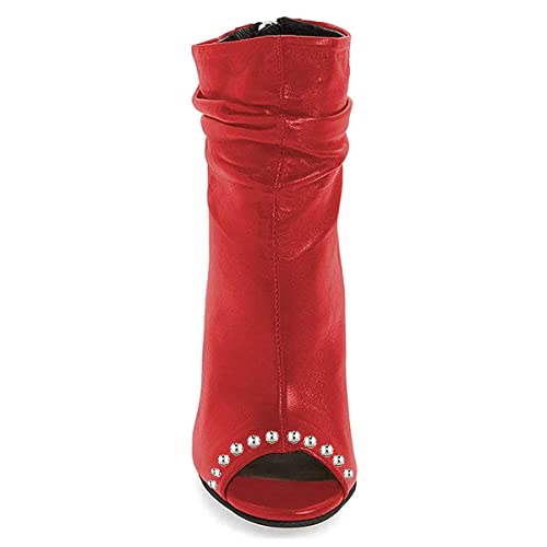 FSJ Women Stylish Peep Toe Slouch Ankle Boots Chunky Stacked Heels Crystal Studded Heel Party Evening Dress Shoes Size 4-15 US2