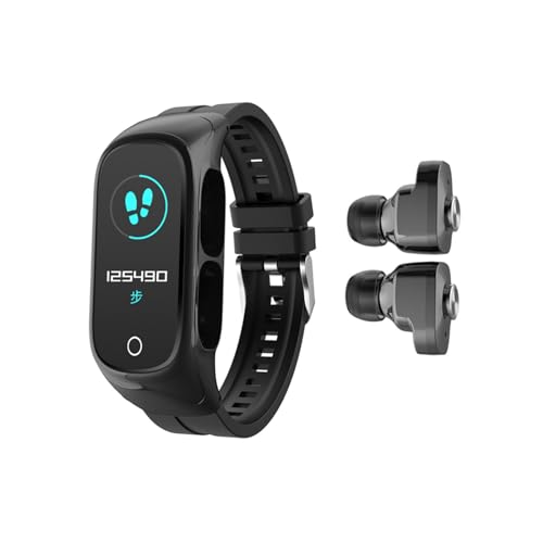 Smart Watch with Earbuds for Women and Men,Activity Fitness Tracker Watch Combo Bluetooth Earbuds Can Receive Calls Messages Sleep Tracker Calorie Counter for Men Women Kids (Color : Black)