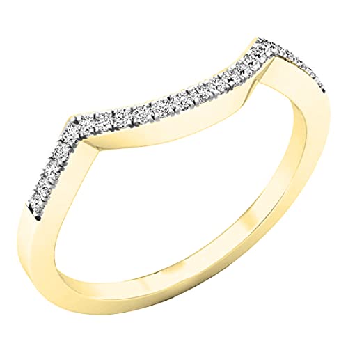 0.10 Cttw 10K Solid Gold Round Diamond Stackable Wedding Contour Band Guard Ring 1/10 CT