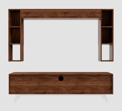 Image of Spyder Craft Matte Finish TV Entertainment Unit, Tv Stand with Wall Shelf Book Storage | Decore Living Room Engineered Wood TV Entertainment Books Storage & Decor Display Unit Color Columbian Walnut