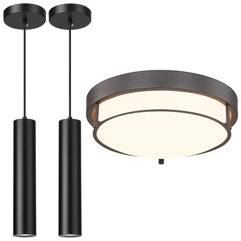 Cargifak 12 inch Flush Mount Ceiling Light, 2-Light Close to Ceiling Light Fixtures with Oil Rubbed Bronze Finish, Black Pendant Light Fixture 2 Pack Cover