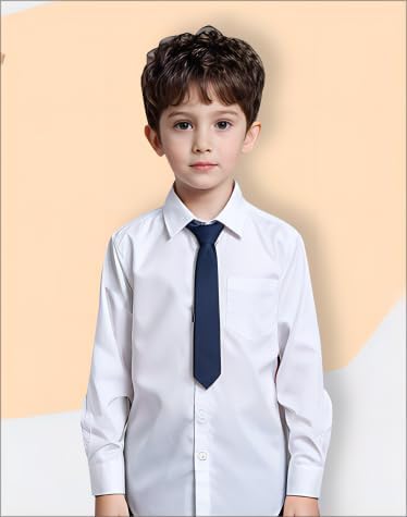 Boys Long Sleeve White Button Down Shirt - Collared Uniform White Dress Shirt - Image 2