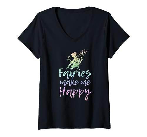 FAIRIES MAKE ME HAPPY Love Fairy Tale Fille Enfant Femme Vintage T-Shirt avec Col en V