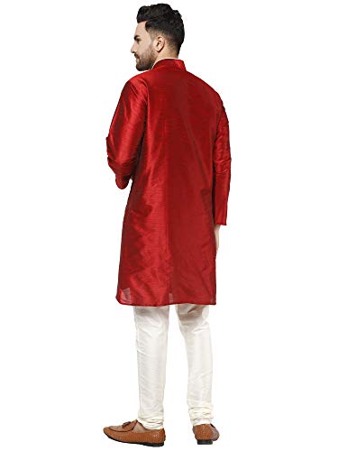 Image of SKAVIJ Men's Art Silk Self Design Kurta Pajama Mandarin Collar 2-Piece Ethnic Festive Dress