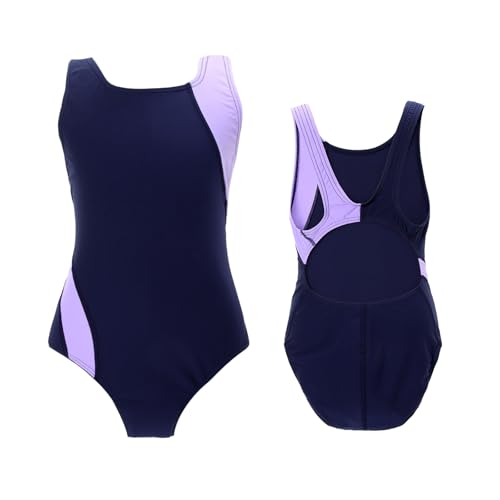 Image of Kids Girls Athletic Swimsuit One Piece Solid Swimwear for Practice and Competition in Black and Navy Bathing Suit