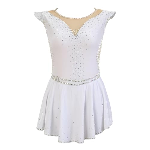 Tenue de patinage sur glace scintillante avec strass précieux pour gala de filles