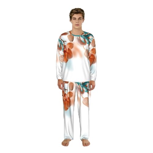 Pyjama manches longues homme bleu sarcelle orange imprimé orchidée