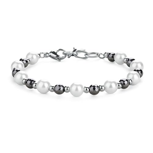 GAVU Men’s Pearl Bracelets, Hematite Beaded Bracelet for Men