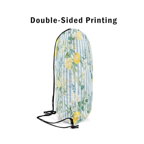 jejeloiu Lemon Drawstring Backpack 13x15.7inch Tropical Fruit Print Waterproof Gym Drawstring Bags Blue Striped Sports String Backpack Beach Swim Travel Bag Sackpack4
