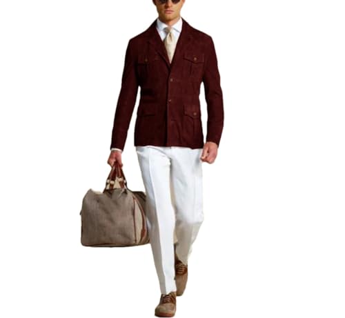 Men's Suede Blazer Men's Dress Single Breasted Modern Men's Lapel Blazer