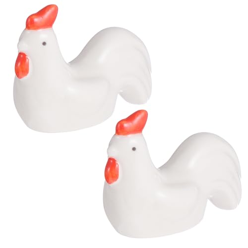 jojofuny 2 Pièces Figurine de Coq en Céramique, Statue de Coq Décorative Blanche, Ornement Animal pour Décoration Extérieure de Pelouse, Usage Intérieur et Extérieur, Couleur Aléatoire