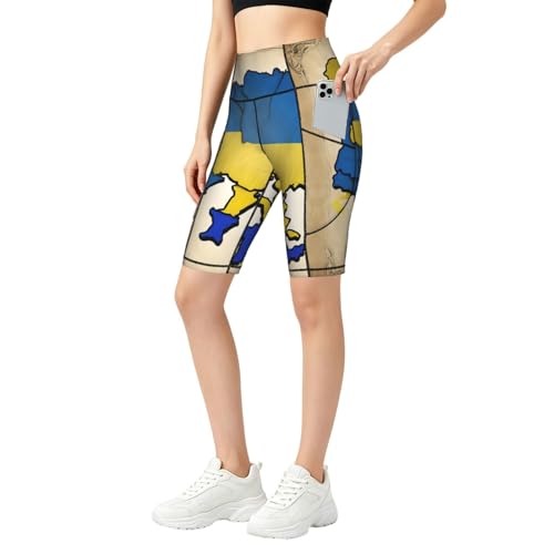 Short de sport Ukraine avec poches latérales et taille haute gainante