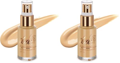 Image of Iba Pure Skin Liquid Foundation - Sun Beige, 30ml | Full Coverage | Long Lasting | Lightweight | Oil Free Dewy Finish | SPF 15 | Halal Certified & Vegan Makeup (Pack of 2)