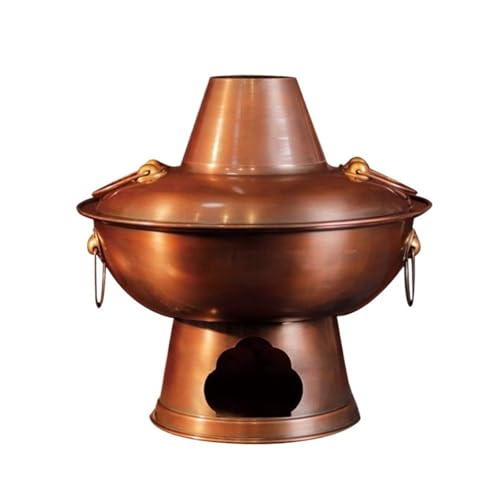 Olla de Cobre Multifuncional de 32 cm: Olla Tradicional de carbón para shabu shabu, Ideal para Fiestas en casa, Ideal para Amantes de la Olla Caliente y reuniones.