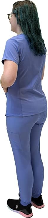 Miniatura 6 de ANGIE UNIFORMS YOGAFLEX - Camiseta de punto elástico y pantalones de yoga para correr, conjunto de ropa quirúrgica suave y elástica