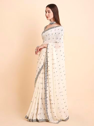 Women's Chiffon Ikat Printed Saree With Unstitched Blouse Piece_A15628