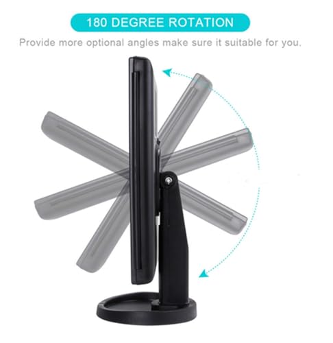 Tri-fold Lighted Vanity Makeup Mirror with 3x/2x/1x Magnification, 21Leds Light and Touch Screen,180 Degree Free Rotation Countertop Travel Cosmetic Mirror (Black)