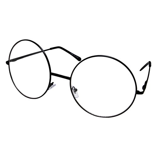 grinderPUNCH - Non-Prescription Round Circle Frame Clear Lens Glasses Medium Black