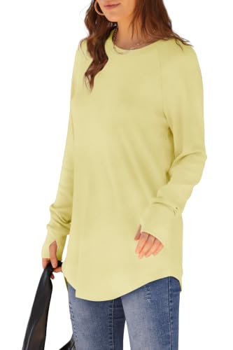 Image of XIEERDUO Womens Tunic Tops to Wear with Leggings Long Sleeve Thumb Hole Shirts Crew Neck Curved Hem