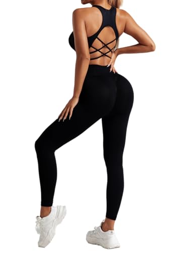 SISAY Tenue de Sport Femme Ensemble Running Pantalon Legging et Crop Top Dos Nu Sexy Vetement Musculation 2 Pièces Survêtement Entraînement pour Yoga Pilate...