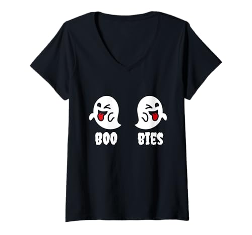 Damen Boo-Bies Lustiges Halloween-Kostüm für Erwachsene T-Shirt mit V-Ausschnitt