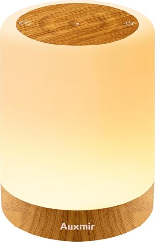 Auxmir Lámparas de Mesita de Noche, Recargable USB 3000mAh, Regulable con 256 Colores RGB y 4 Modos, Luz Nocturna LED Táctil con Temporizador, Inalámbrica para Dormitorio o Regalo, Marrón Claro