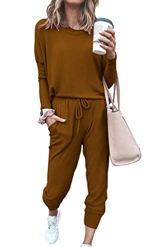 PRETTYGARDEN Women Fall 2 Piece Lounge Outfit Long Sleeve Tops High Waisted Jogger Pants Set Spring Travel Clothes Tracksuit