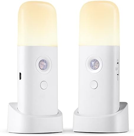 CREWEEL Rechargeable Motion Sensor Night Light, Battery Operated nightlights, Dimmable Motion Sensor Light Indoor, Cordless Motion Activated Night Lights for Adults, Bathroom, Bedroom, Hallway(2Pack)