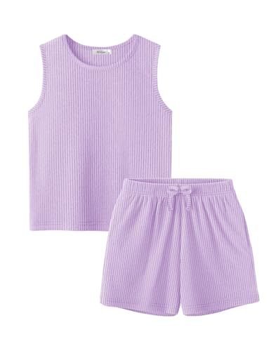 Arshiner Girls 2 Piece Outfits Summer Short Sets Sleeveless Tops and Shorts