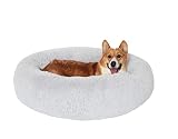 JOLLYVOGUE Fluffy Faux Fur Plush Dog Bed & Cat Bed, Calming Donut Dog Cuddler Bed, Washable Soft Dog