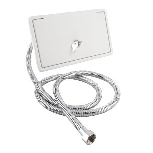 MasYosh Kit Box Doccia Esterno, Tubo Metallico da 1,5 M, Box Doccia per Lavaggio Esterno con Serratura e Chiave, Design a Doppia Valvola, per, Rimorchi, Barche, Yacht (Bianco con tubi in metallo)