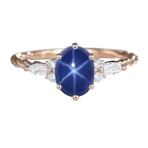 SWKGYBO Blue Star Sapphire Engagement Rings for Women Oval Cut
