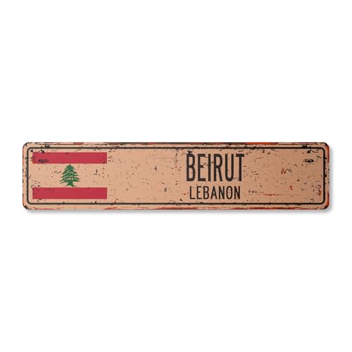BEIRUT LIBANON Vintage Straßenschild libanesische Flagge Stadt Landstraße Wand rustikal