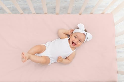 Image of Sweet Jojo Designs Fitted Baby Crib Sheets (Blush Pink) for Girls, Infant Nursery, Toddler Room - Standard Size (Solid Color, for the Elegant, Boho, Farmhouse, Bohemian, Watercolor Floral Collection)
