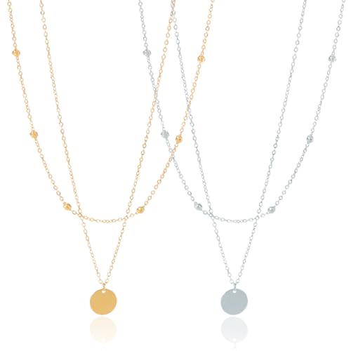 HZAOPZE 2 pcs Collar, Collar Sencillo, 925 Plata Collar, Regalo Navidad,Ideas de Regalos de Feliz Cumpleaños para Mujeres, Oro y Plata HZAOPZE 2 pcs Collar, Collar Sencillo, 925 Plata Collar, Regalo Navidad,Ideas de Regalos de Feliz Cumpleaños para Mujeres, Oro y Plata