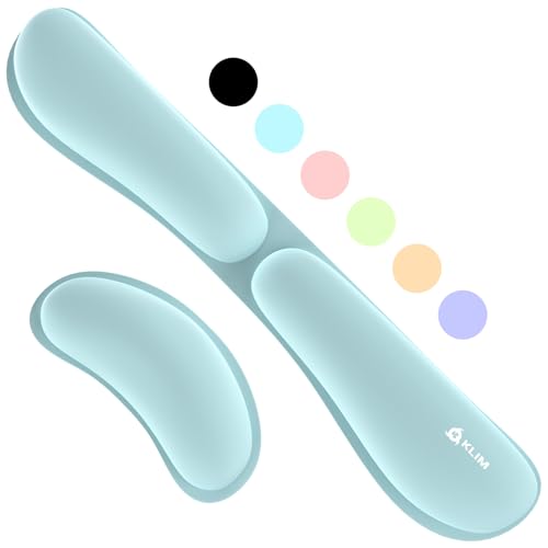 KLIM   Reposamuñecas Teclado + Reposamuñecas Raton   Espuma con Memoria de Gel Suave   Reposa Muñecas para Teclado para Gaming y Oficina   Alivio del dolor   Azul Claro