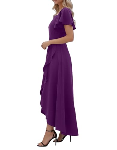 Image of LightlyKiss Women's Square Neck Backless Dress High Slit Wedding Guest Dress Formal Cocktail Party Dress