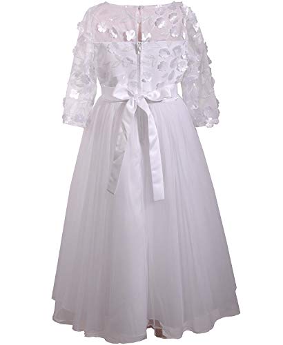 Bonnie Jean Girl's First Communion Dress with Bow and Daisies, Long Sleeve2
