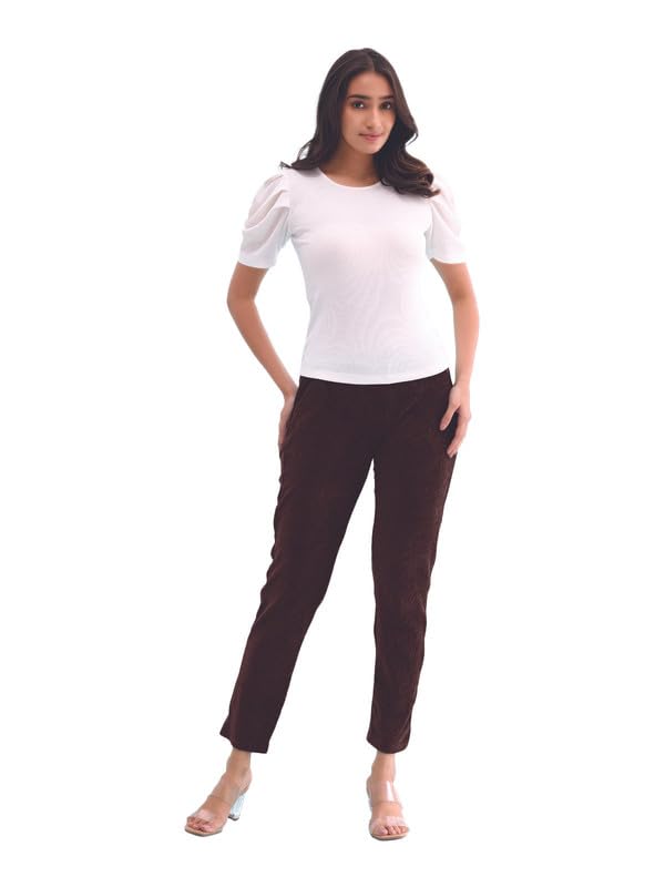 Image of GO COLORS Solid Corduroy Treggings for Women | Warmtech, Mid Rise, Side Pocket