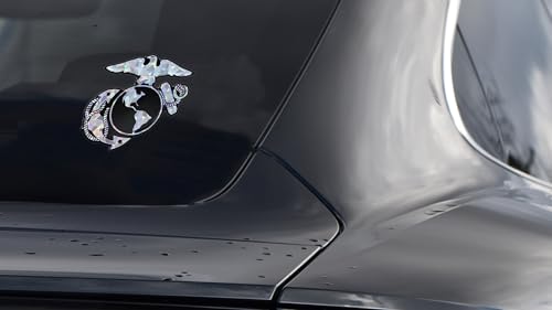 Image of Elektroplate US Marine Corps Insignia Premium Reflective Car Decal 3.25 inch | Officially Licensed USMC, Weatherproof Automotive Grade Metallic Domed Sticker - Water Bottle, Laptop & More; Made in the USA