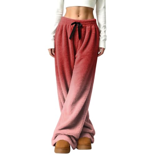 Wide Leg Pants Woman Loose Gradient Color Flannel Fuzzy Travel Pant - image 4