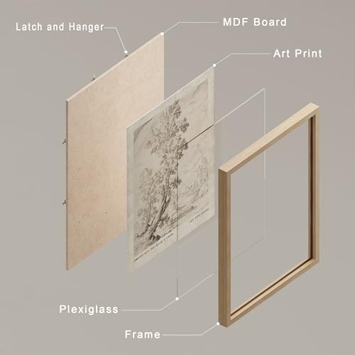 SIGNWIN Framed Poster Vintage Landscape Sketch Antique Tree Wilderness Nature Illustrations Fine Art Decorative Country/Farmhouse Vintage for Living Room, Bedroom, Office - 8"x10"x 4 Natural - 3