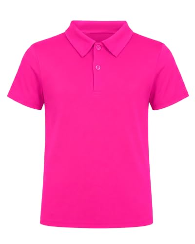 YA BELT Youth Hot Pink Short Sleeve Polo Shirts for Boys Girls Collared Performance School Uniform Shirts for Golf (8 Years)