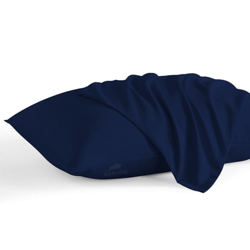 Pillowcase 12 x 16 Inch, 600 Thread Count Egyptian Cotton Set of 2 Pillowcase Zipper Closure Pillow Cover - Travel 12x16 Zipper, Navy Blue Solid