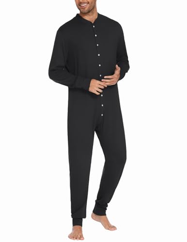 Ekouaer Men's One Piece Pajama Thermal Full Button Union Suit Long Sleeve Onesie with Button Flap S-XXL2
